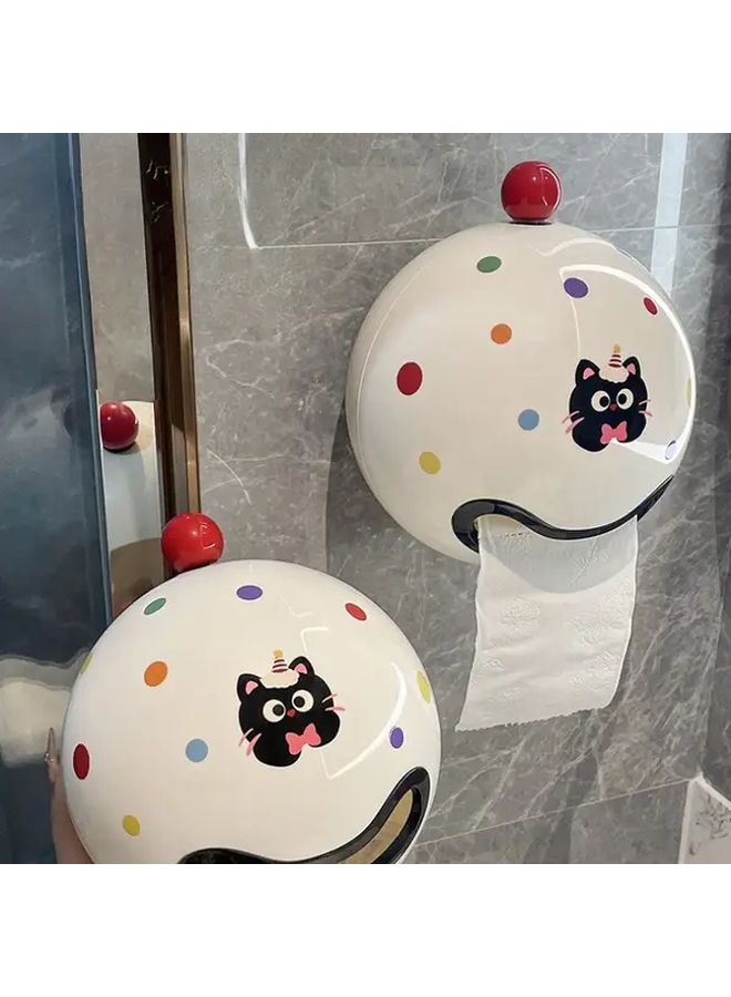 White Wall Mounted Toilet Paper Holder Minimalist Bathroom Organizer Storage Box - Image 2